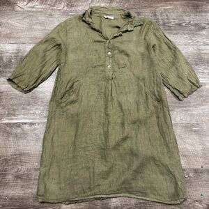 Elena Baldi Made in Italy 100% Linen Green Dress Size Large